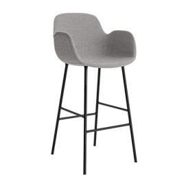Form barstol m. armlæn 75 cm. polstret, stål